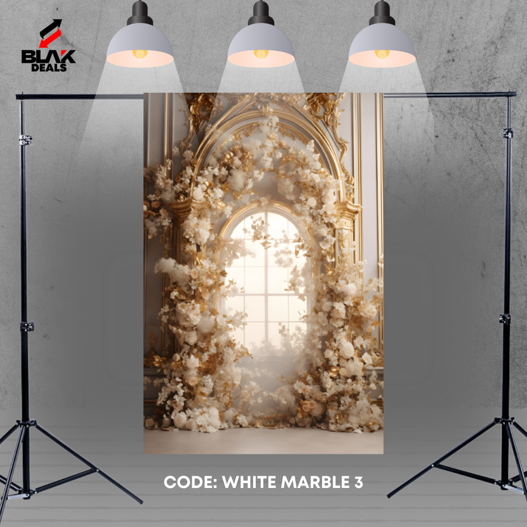 Marble Arc Floral Family Maternity Couple White Gold Photography Backdrop Photoshoot | BLAK Deals