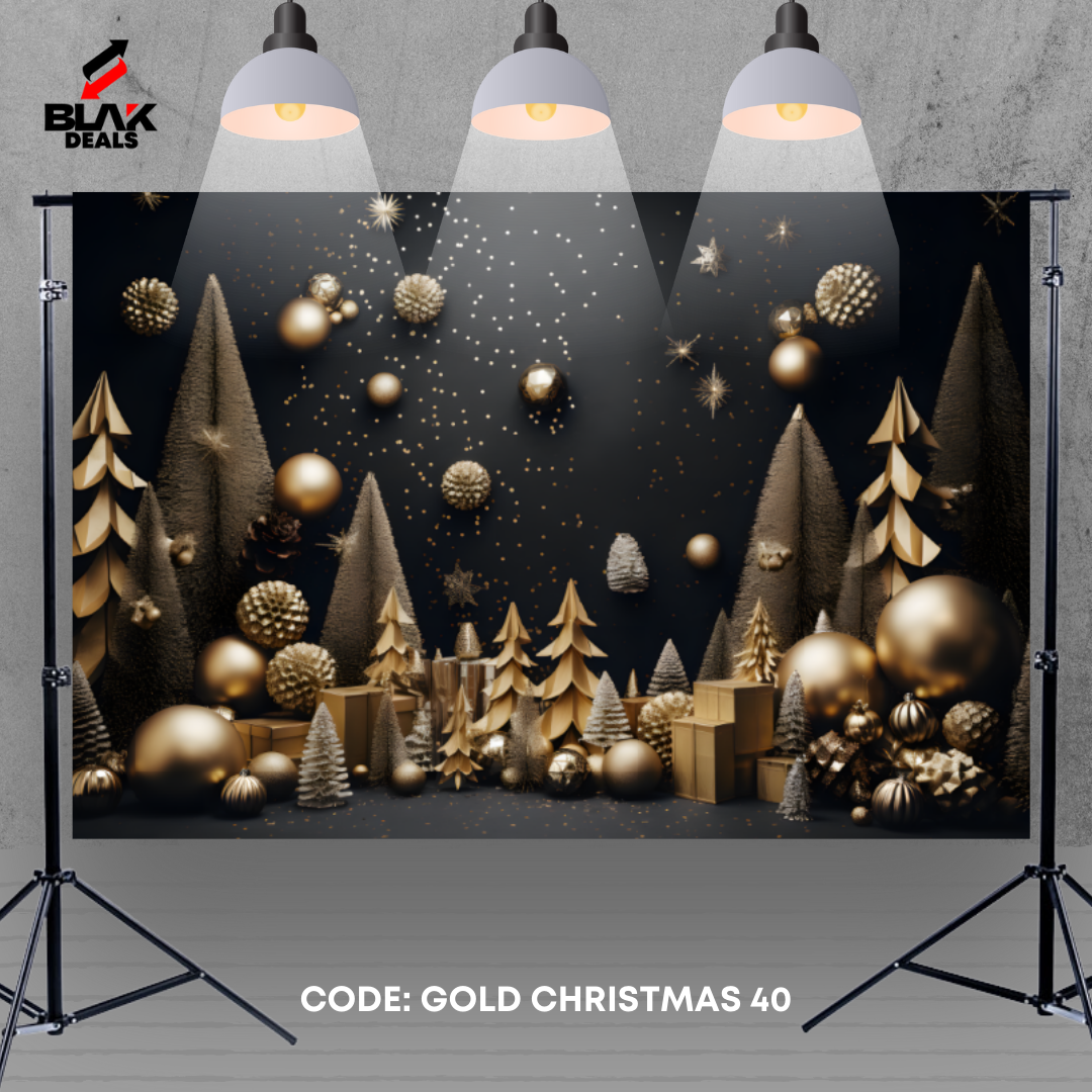 Gold Christmas Elegant Family Couple Photography Backdrop Photoshoot | BLAK Deals