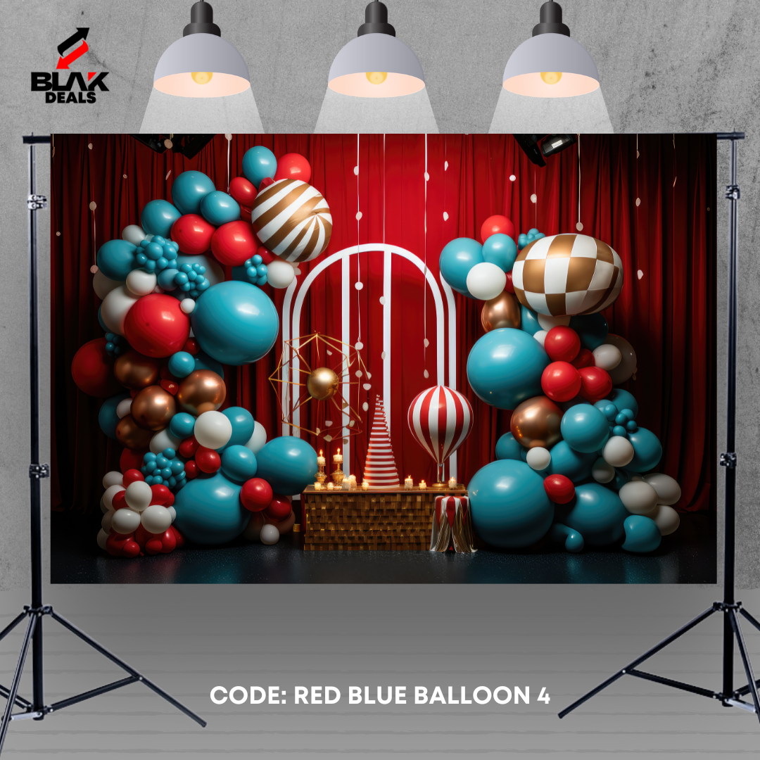 Red Blue Balloon Birthday Kids Newborn Toddler Photography Backdrop Photoshoot | BLAK Deals