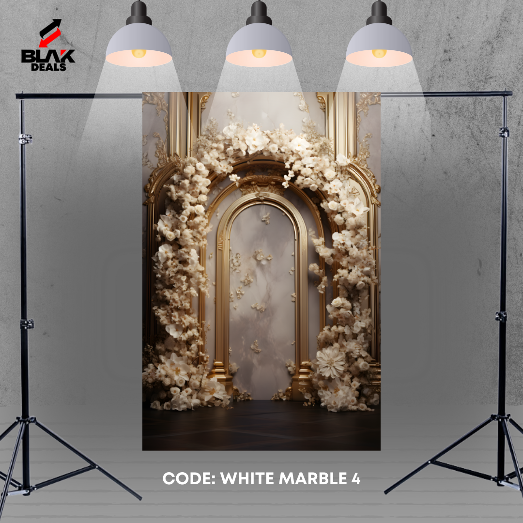 Marble Arc Floral Family Maternity Couple White Gold Photography Backdrop Photoshoot | BLAK Deals