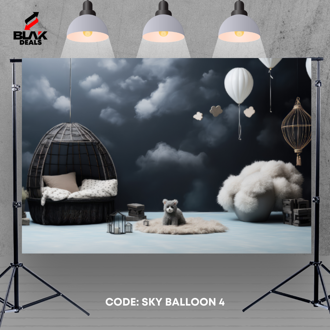 Sky Balloon Birthday Kids Newborn Toddler Photography Backdrop Photoshoot | BLAK Deals