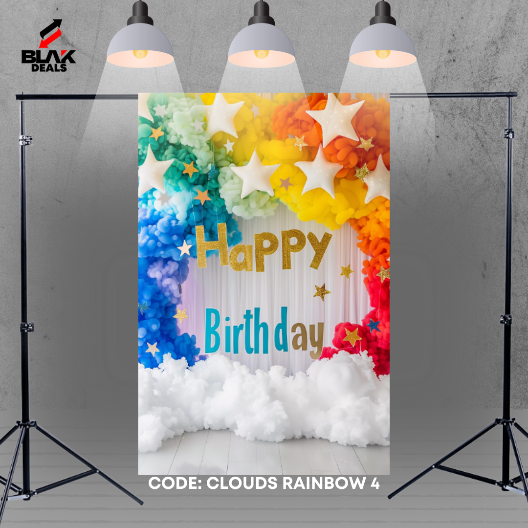 Clouds Rainbow Balloons Birthday Family Portrait Photography Backdrop Photoshoot | BLAK Deals
