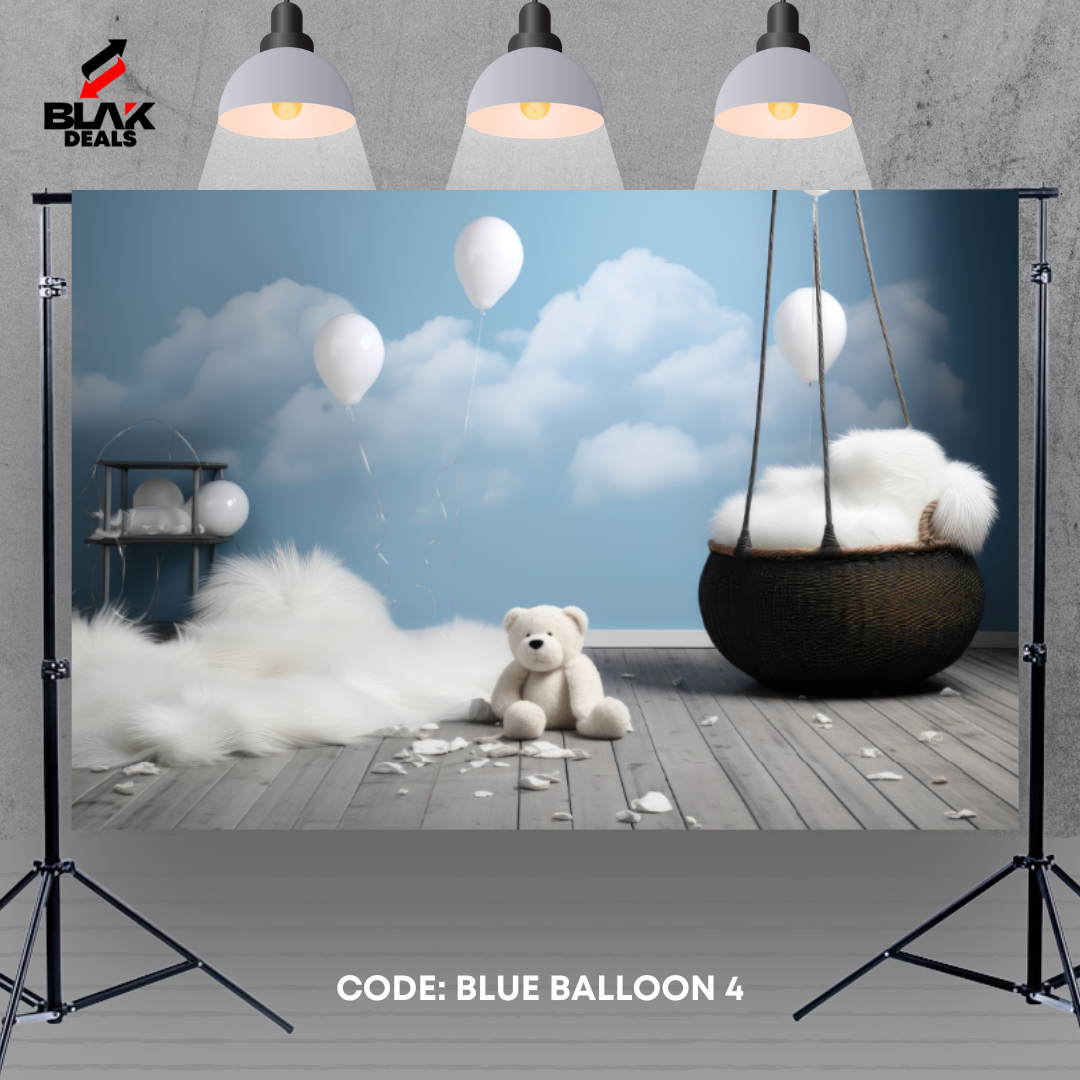 Pastel Blue Balloon Birthday Kids Newborn Toddler Photography Backdrop Photoshoot | BLAK Deals
