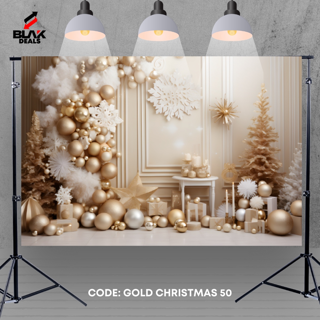 Gold Christmas Elegant Family Couple Photography Backdrop Photoshoot | BLAK Deals