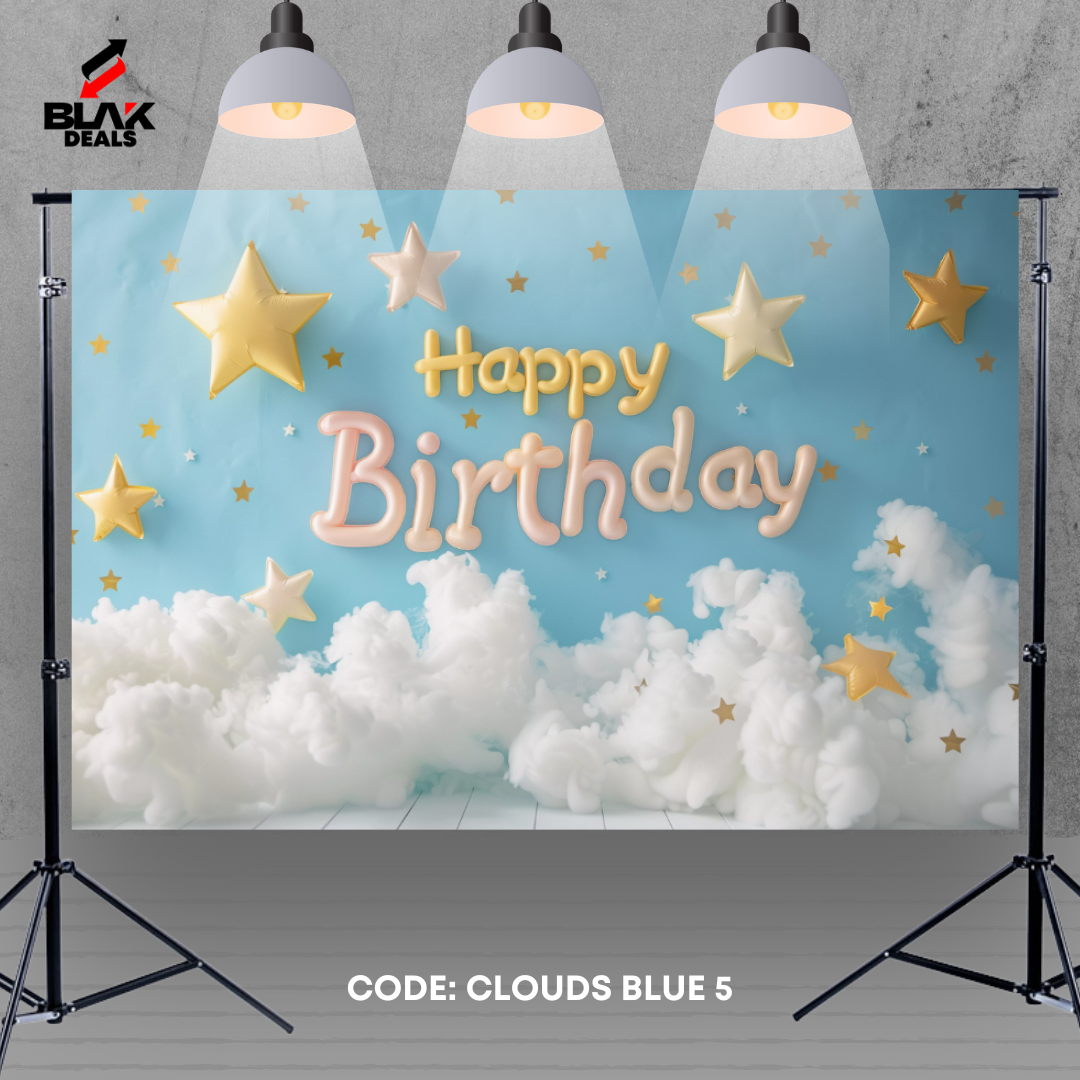 Clouds Blue Balloons Birthday Family Portrait Photography Backdrop Photoshoot | BLAK Deals