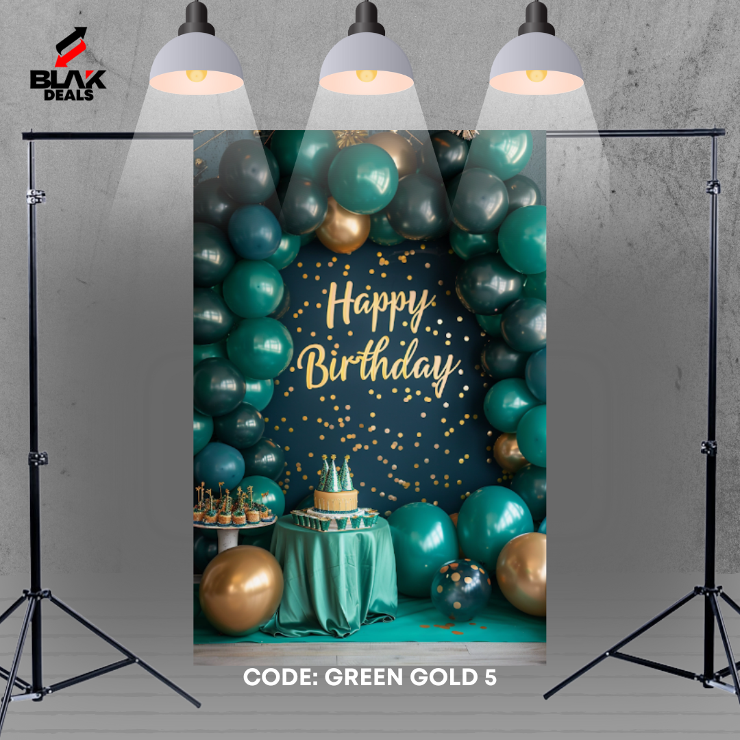 Green Gold Balloons Birthday Family Portrait Photography Backdrop Photoshoot | BLAK Deals
