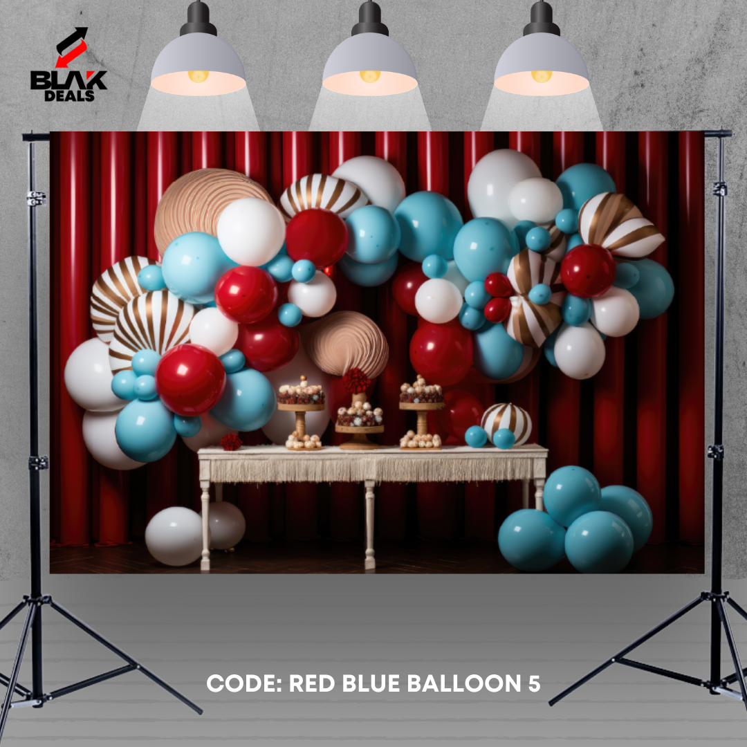 Red Blue Balloon Birthday Kids Newborn Toddler Photography Backdrop Photoshoot | BLAK Deals
