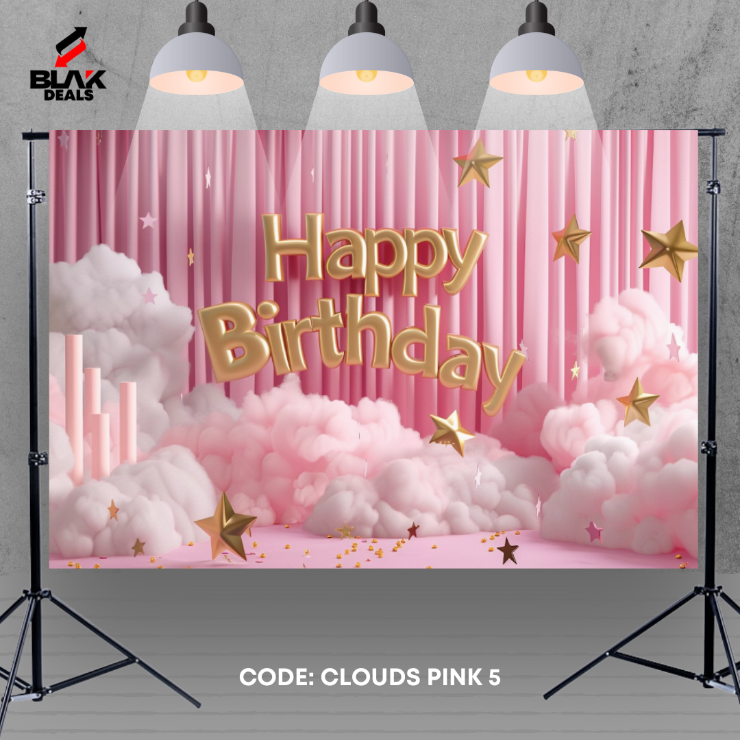 Clouds Pink Balloons Birthday Family Portrait Photography Backdrop Photoshoot | BLAK Deals