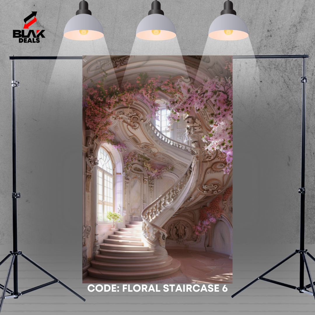 Staircase Floral Family Maternity Couple Portrait Photography Backdrop Photoshoot | BLAK Deals