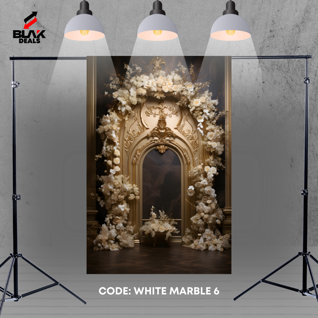 Marble Arc Floral Family Maternity Couple White Gold Photography Backdrop Photoshoot | BLAK Deals