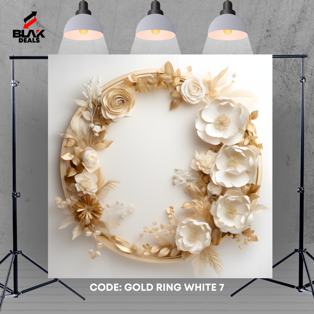 Gold Ring White Floral Family Maternity Couple Wedding Photography Backdrop Photoshoot | BLAK Deals