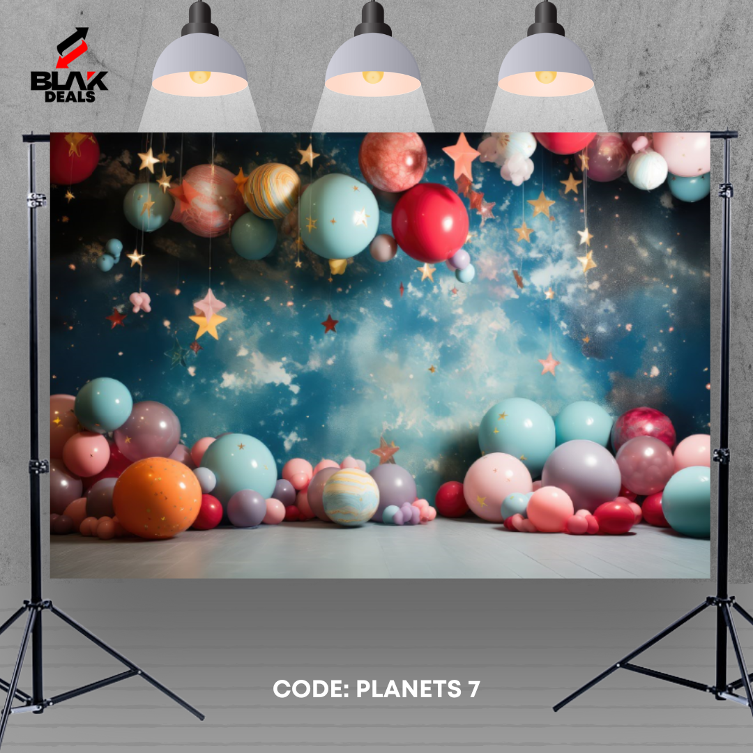 Planets Galaxy Balloon Birthday Kids Newborn Toddler Photography Backdrop Photoshoot | BLAK Deals