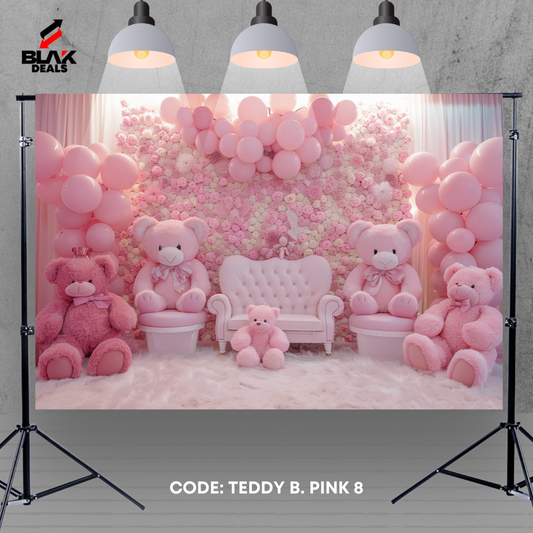 Teddy Balloon Pink Kids Newborn Toddler Photography Backdrop Photoshoot | BLAK Deals