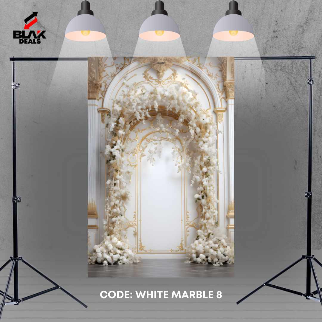 Marble Arc Floral Family Maternity Couple White Gold Photography Backdrop Photoshoot | BLAK Deals