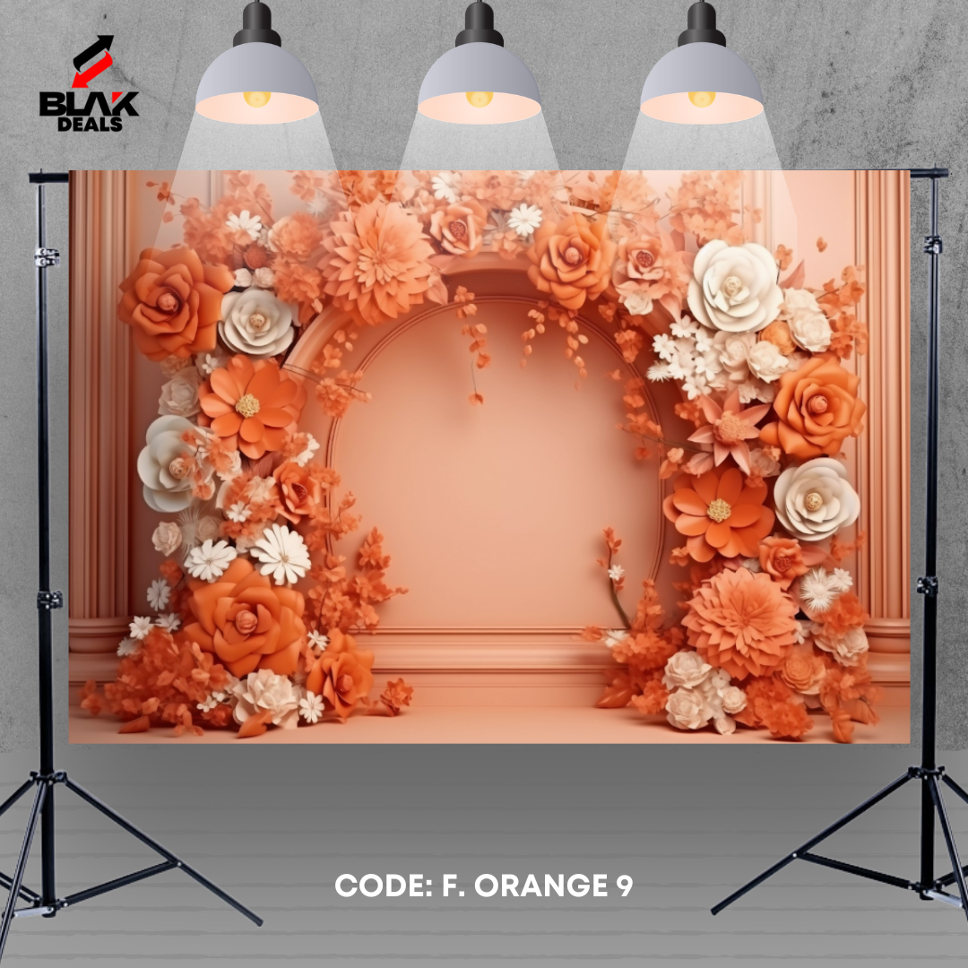 Orange Floral Arc Family Maternity Couple Portrait Photography Backdrop Photoshoot | BLAK Deals