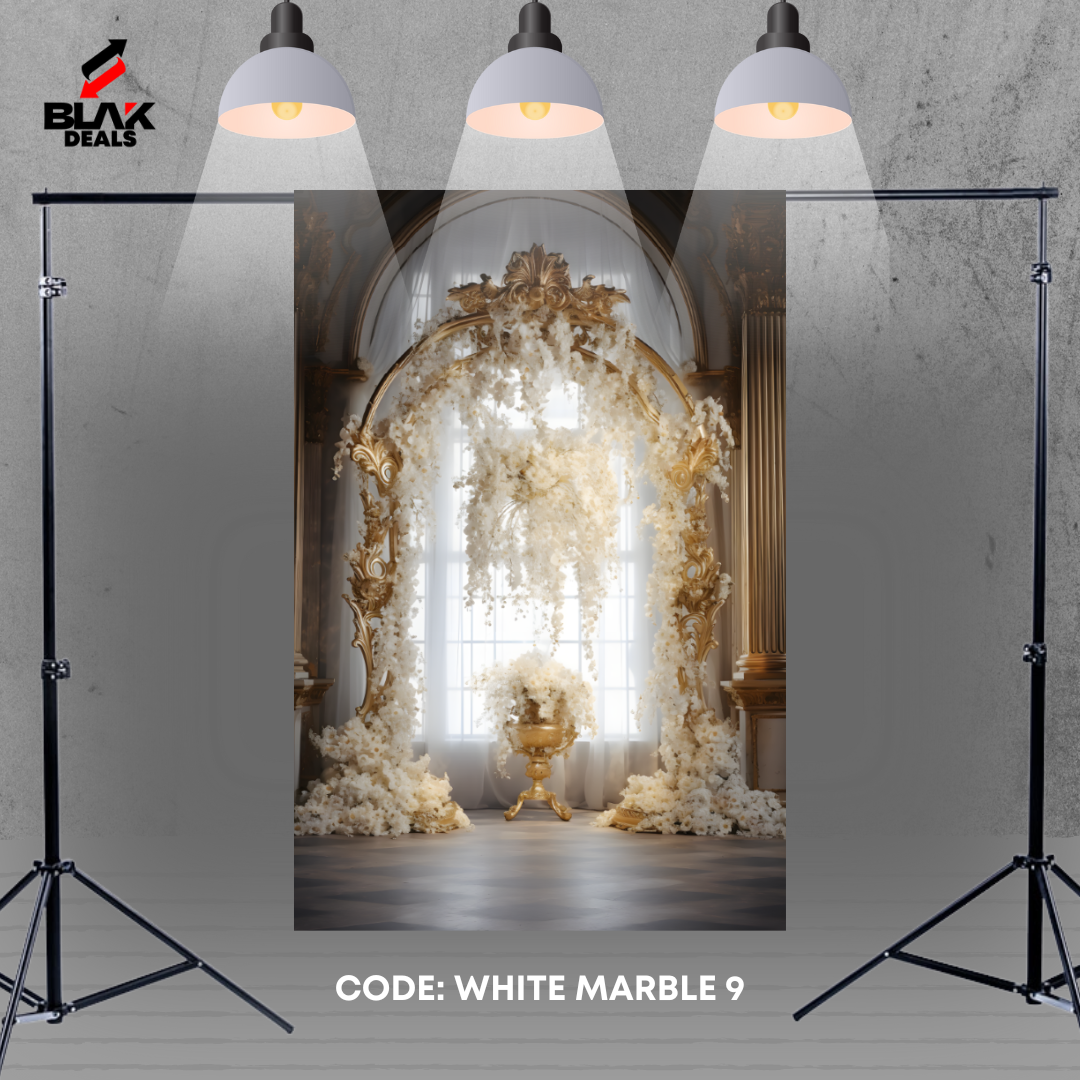 Marble Arc Floral Family Maternity Couple White Gold Photography Backdrop Photoshoot | BLAK Deals