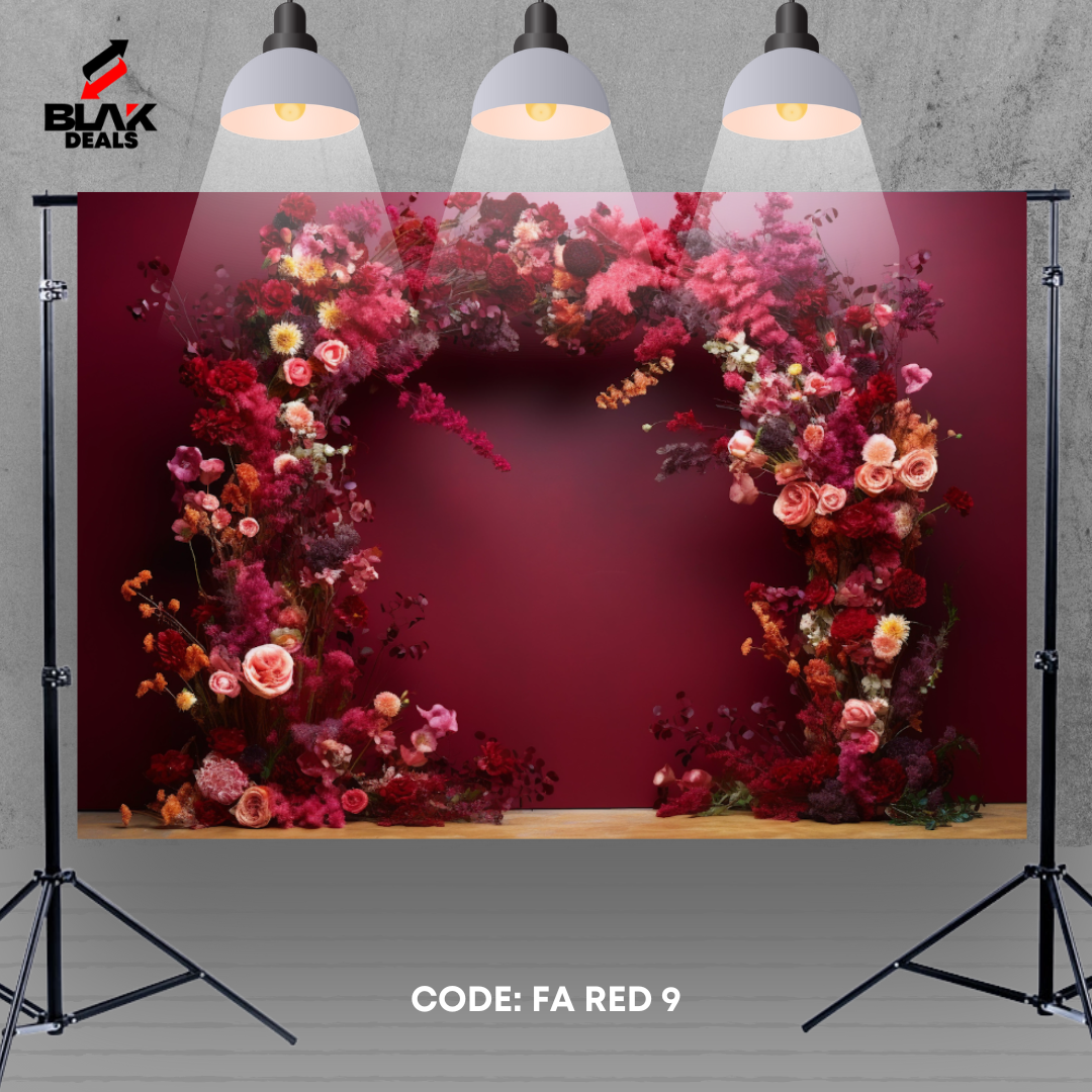 Red Floral Arc Family Maternity Couple Portrait Photography Backdrop Photoshoot | BLAK Deals