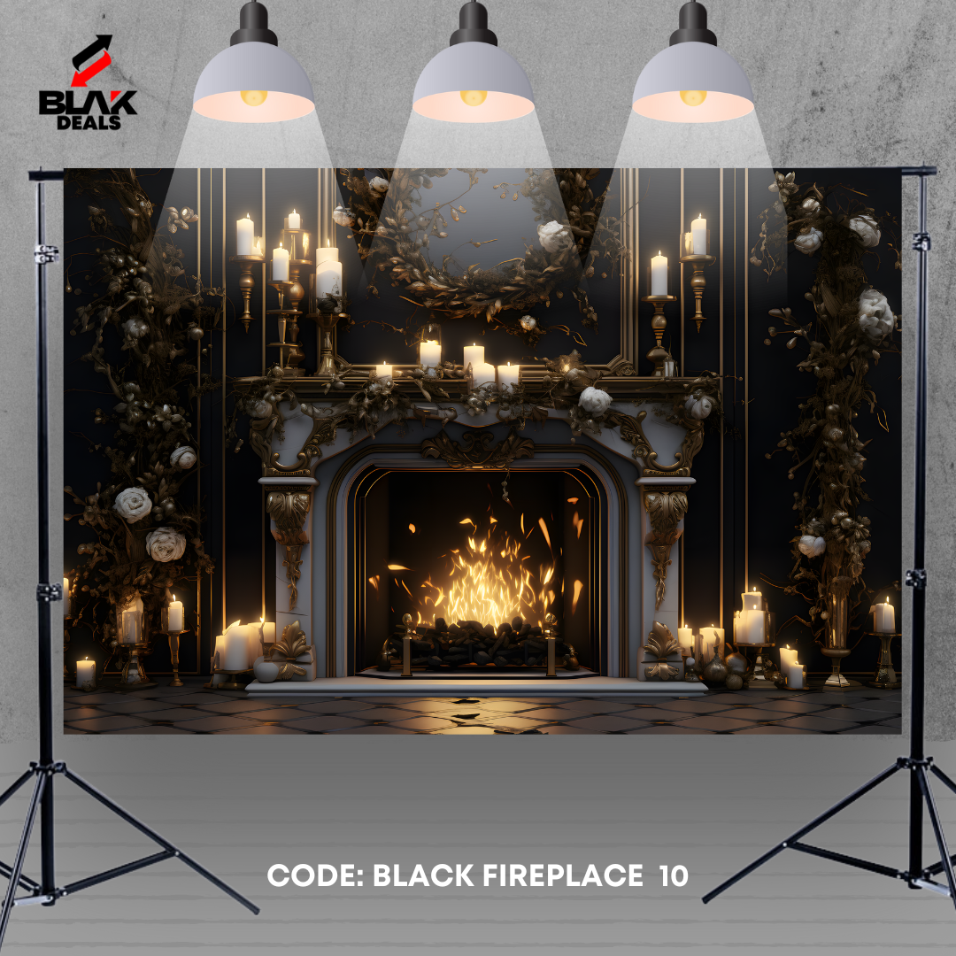 Black Fireplace Room Family Maternity Couple Photography Backdrop Photoshoot | BLAK Deals
