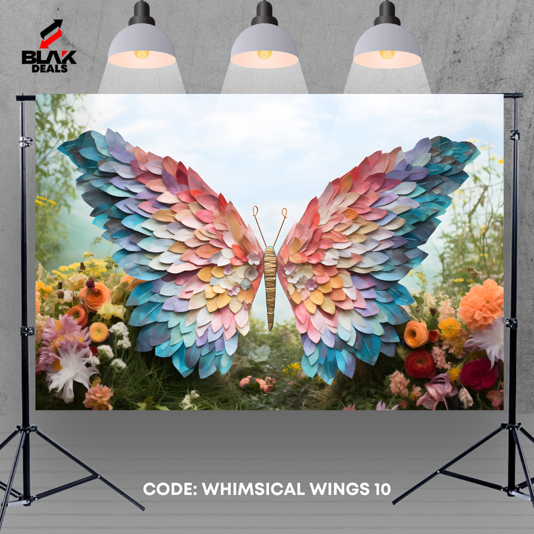 Whimsical Wings Garden Butterfly Maternity Portrait Photography Backdrop Photoshoot | BLAK Deals