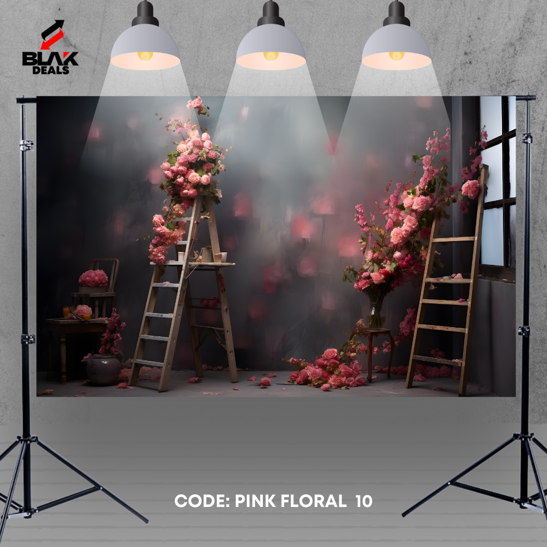 Pink Floral Gray Wall Family Maternity Couple Portrait Photography Backdrop Photoshoot | BLAK Deals