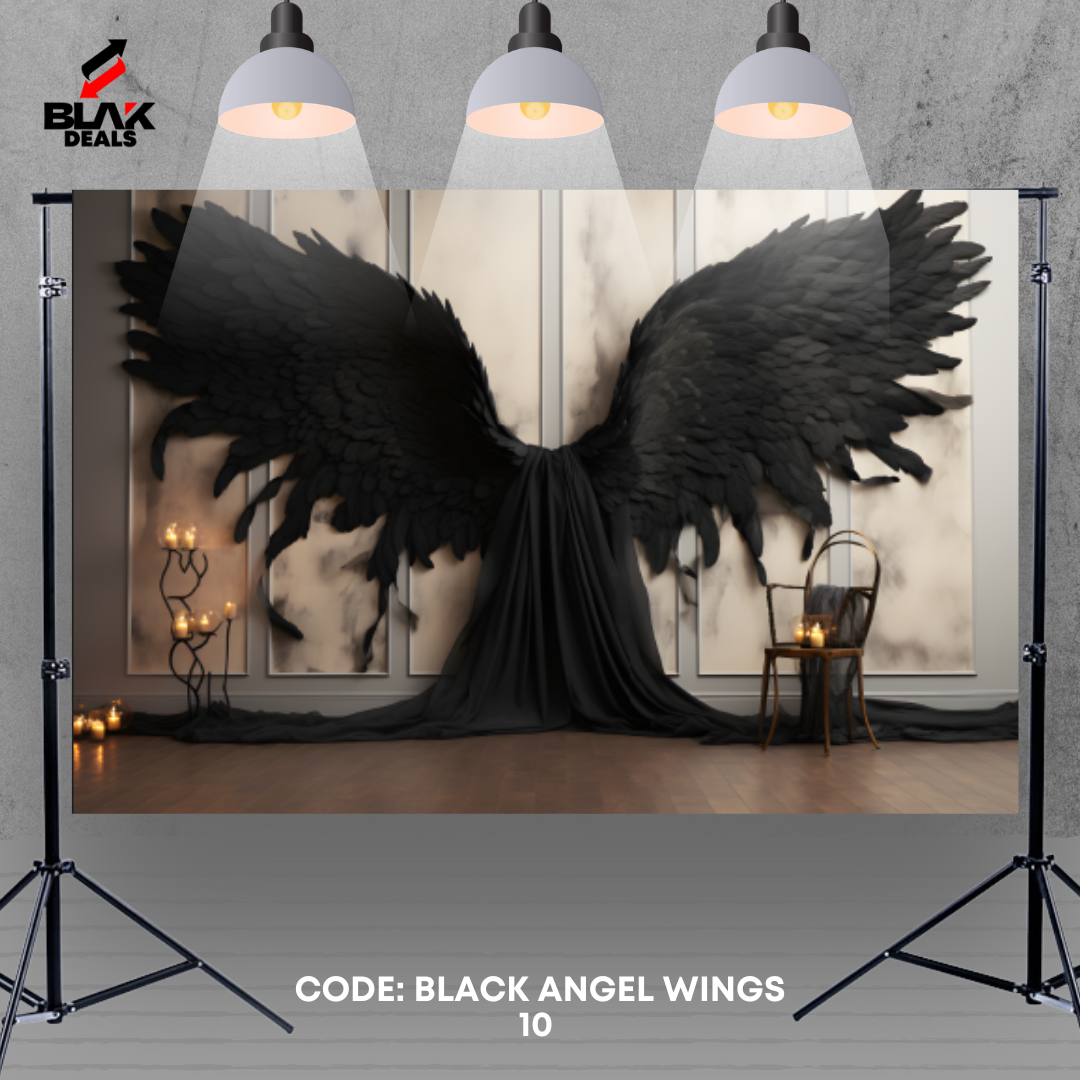 Black Angel Wings Maternity Portrait Photography Backdrop Photoshoot | BLAK Deals