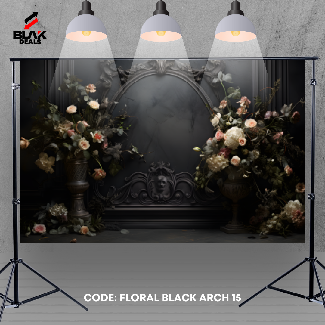 Black Floral Arc Family Maternity Couple  Photography Backdrop Photoshoot | BLAK Deals