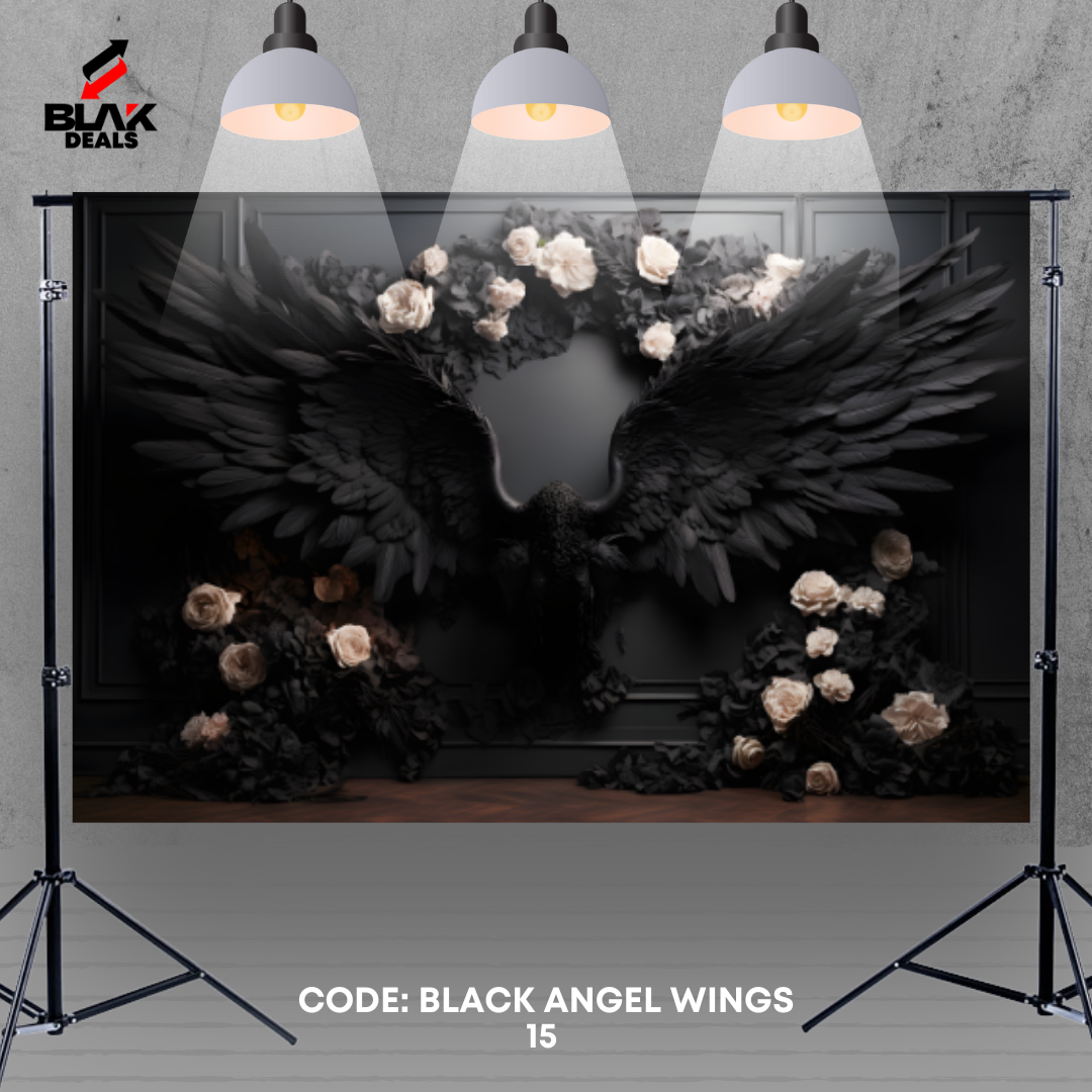 Black Angel Wings Maternity Portrait Photography Backdrop Photoshoot | BLAK Deals