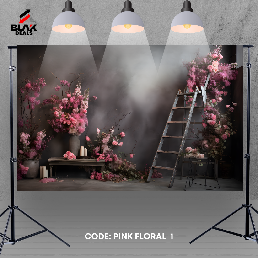 Pink Floral Gray Wall Family Maternity Couple Portrait Photography Backdrop Photoshoot | BLAK Deals