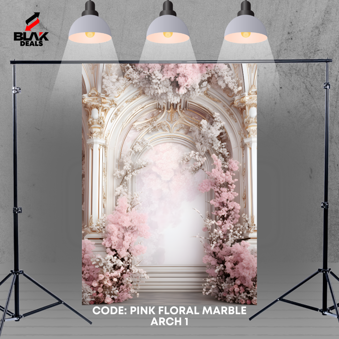 Arc Floral Marble Family Maternity Couple Wedding Pink Photography Backdrop Photoshoot | BLAK Deals