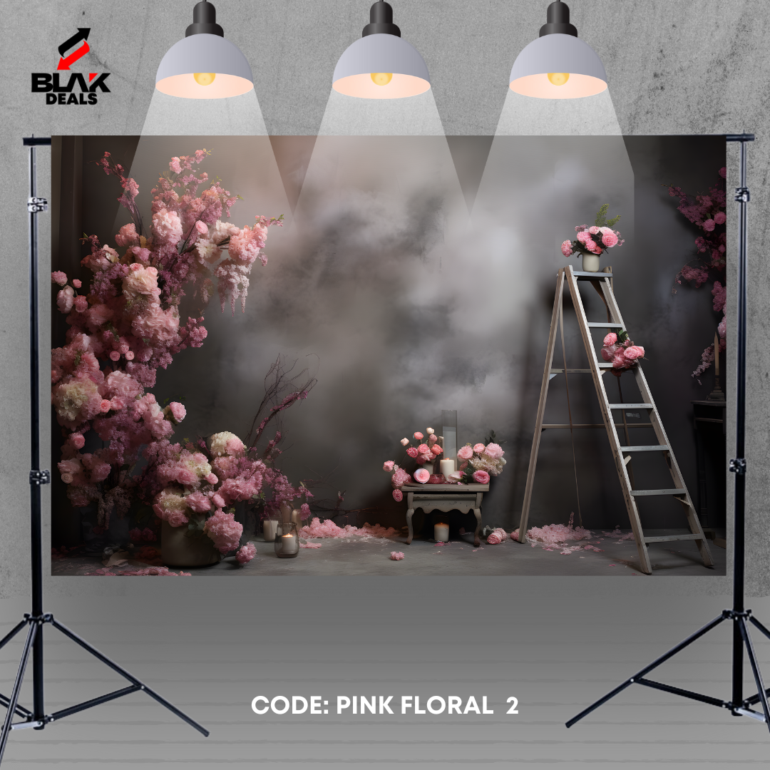 Pink Floral Gray Wall Family Maternity Couple Portrait Photography Backdrop Photoshoot | BLAK Deals