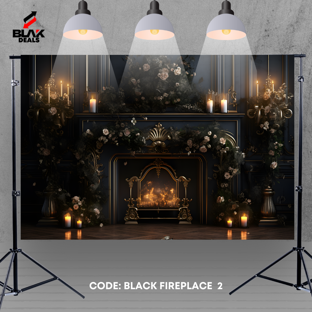 Black Fireplace Room Family Maternity Couple Photography Backdrop Photoshoot | BLAK Deals