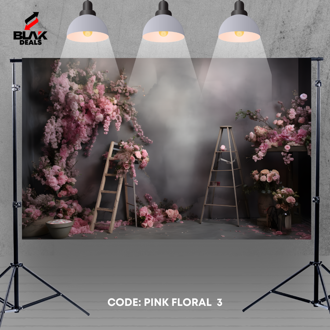 Pink Floral Gray Wall Family Maternity Couple Portrait Photography Backdrop Photoshoot | BLAK Deals