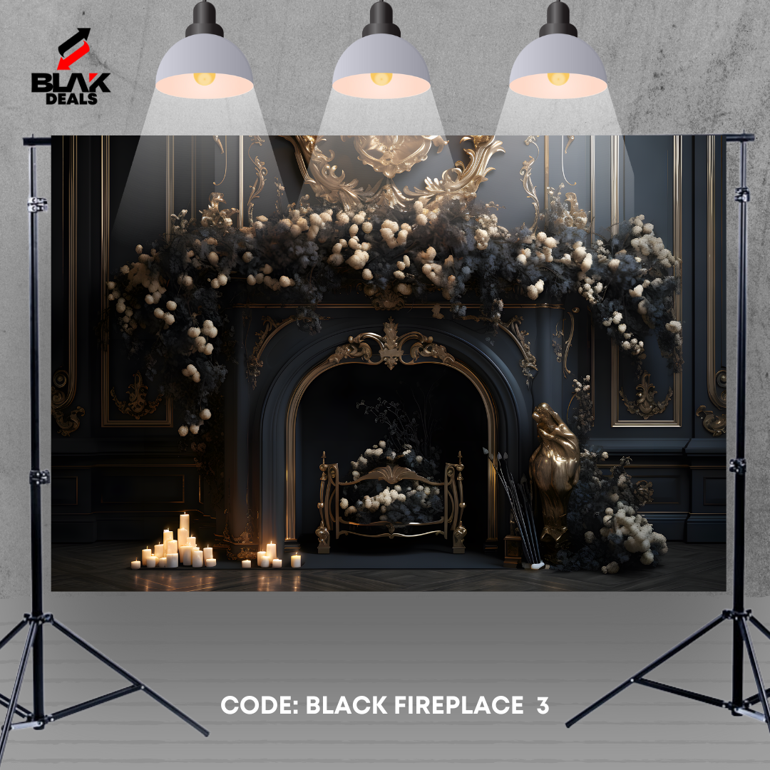 Black Fireplace Room Family Maternity Couple Photography Backdrop Photoshoot | BLAK Deals