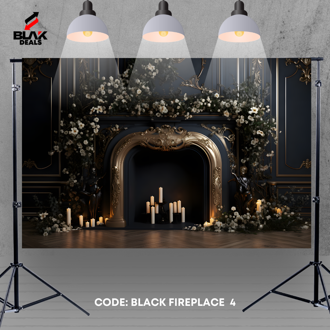 Black Fireplace Room Family Maternity Couple Photography Backdrop Photoshoot | BLAK Deals