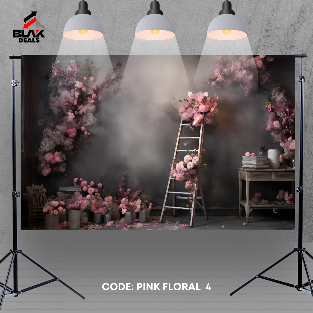 Pink Floral Gray Wall Family Maternity Couple Portrait Photography Backdrop Photoshoot | BLAK Deals