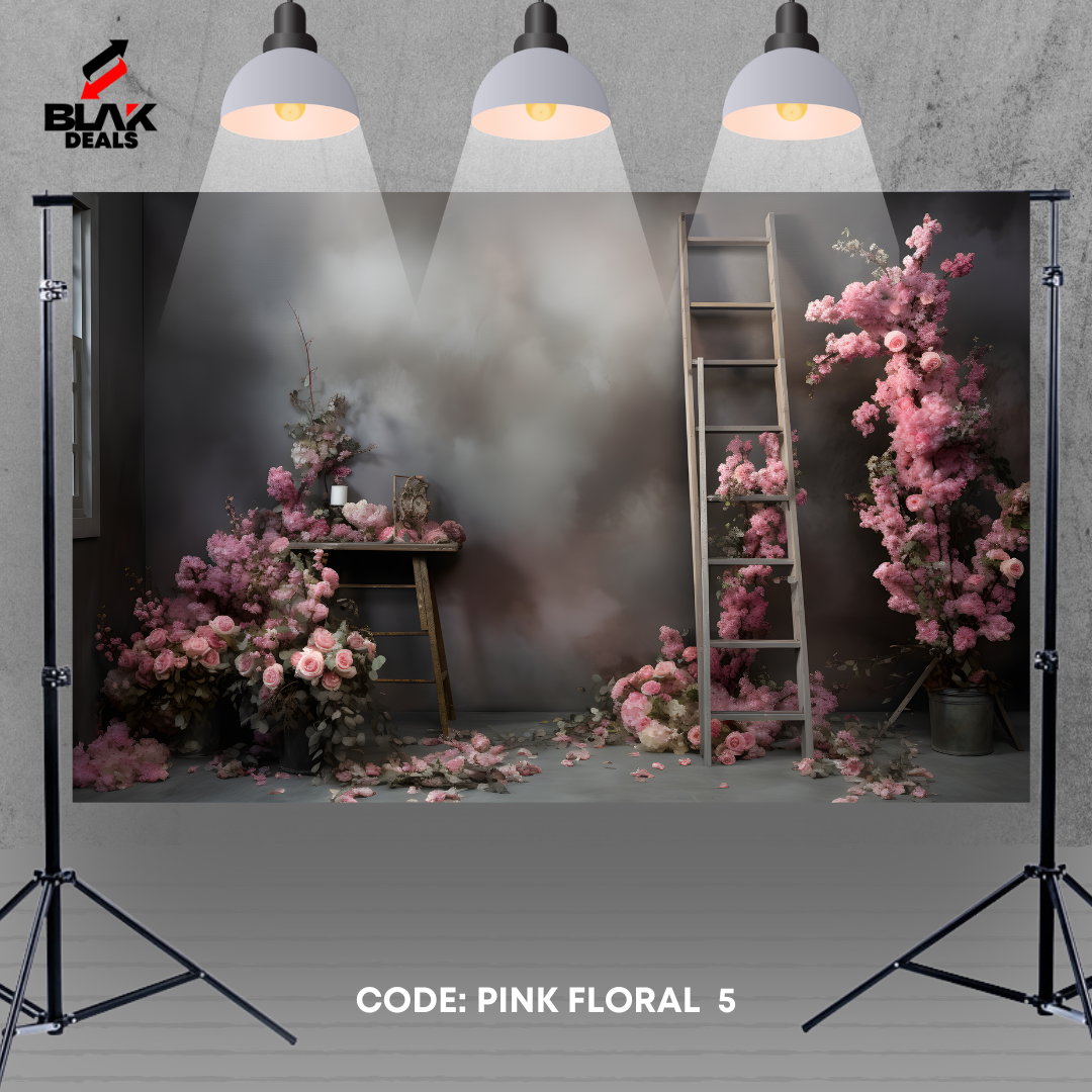 Pink Floral Gray Wall Family Maternity Couple Portrait Photography Backdrop Photoshoot | BLAK Deals