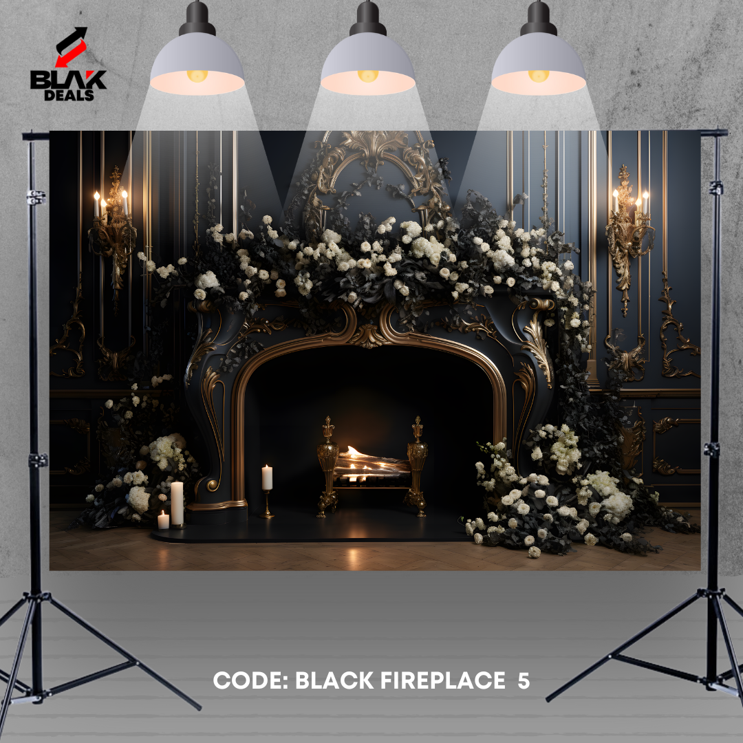 Black Fireplace Room Family Maternity Couple Photography Backdrop Photoshoot | BLAK Deals