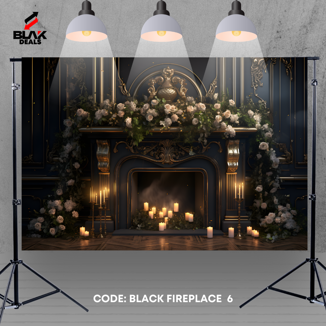 Black Fireplace Room Family Maternity Couple Photography Backdrop Photoshoot | BLAK Deals