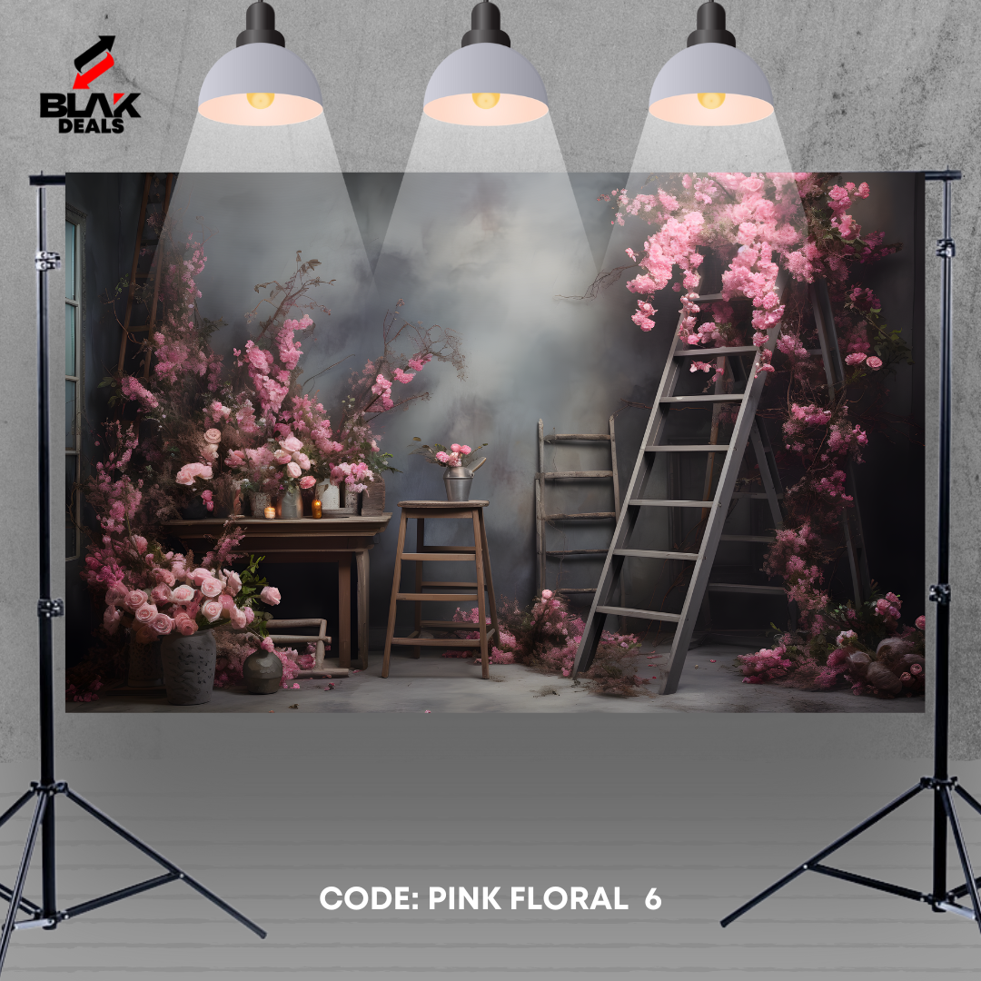 Pink Floral Gray Wall Family Maternity Couple Portrait Photography Backdrop Photoshoot | BLAK Deals