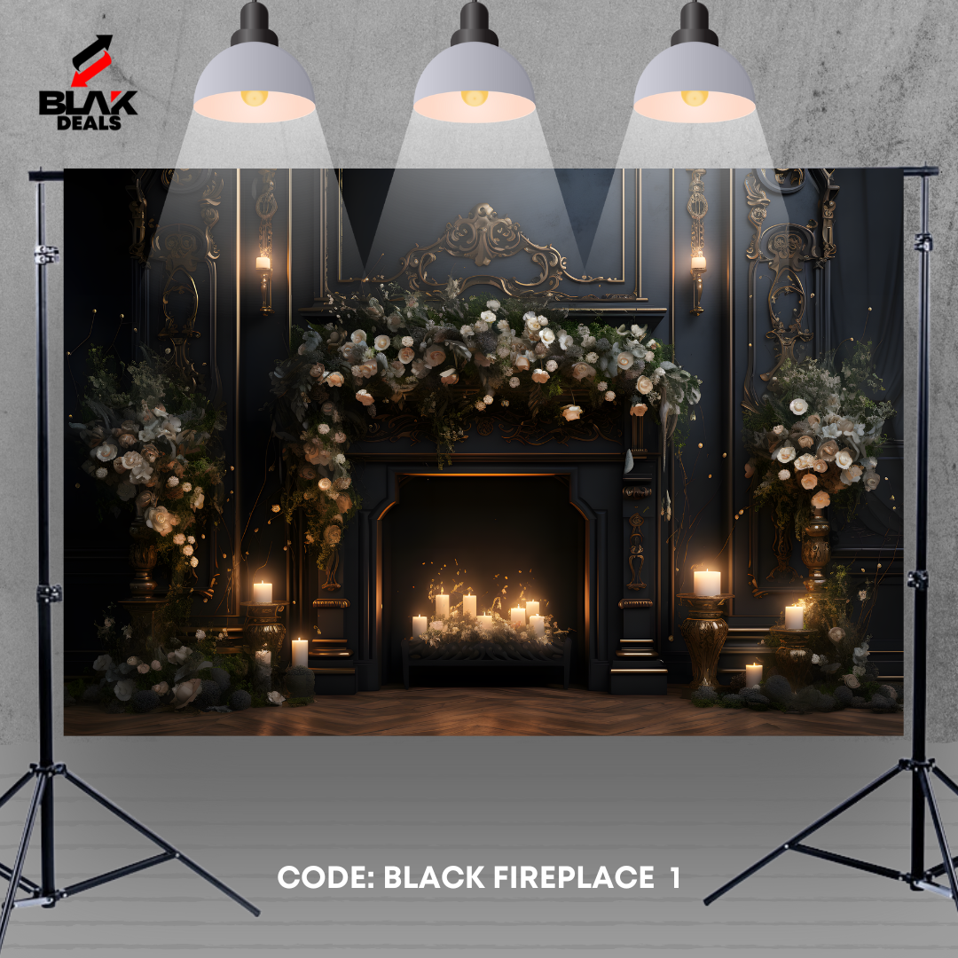 Black Fireplace Room Family Maternity Couple Photography Backdrop Photoshoot | BLAK Deals