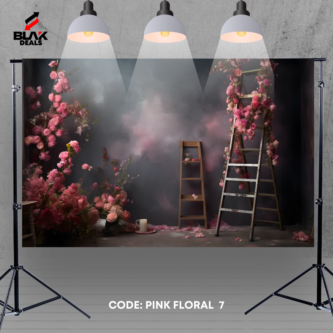 Pink Floral Gray Wall Family Maternity Couple Portrait Photography Backdrop Photoshoot | BLAK Deals