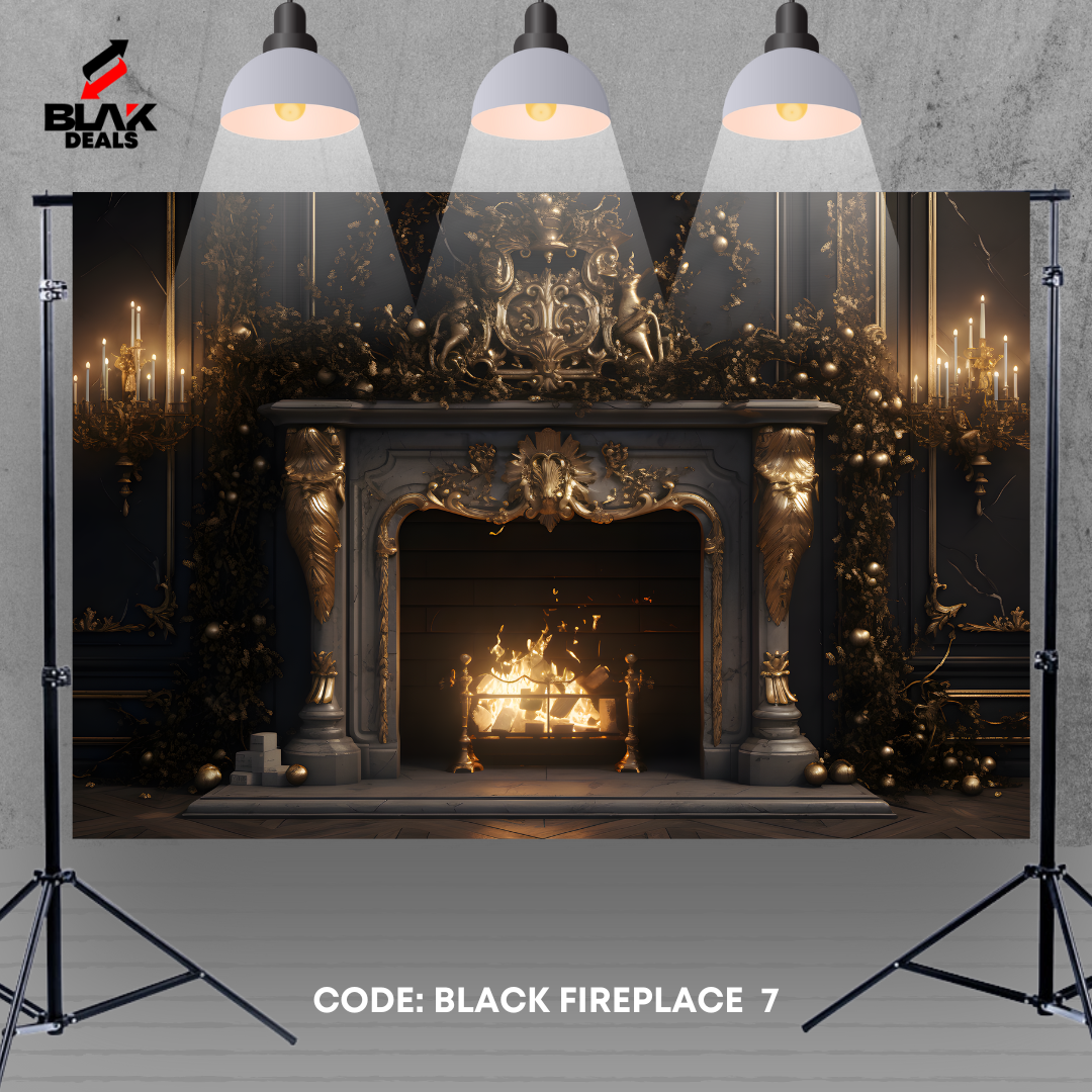 Black Fireplace Room Family Maternity Couple Photography Backdrop Photoshoot | BLAK Deals