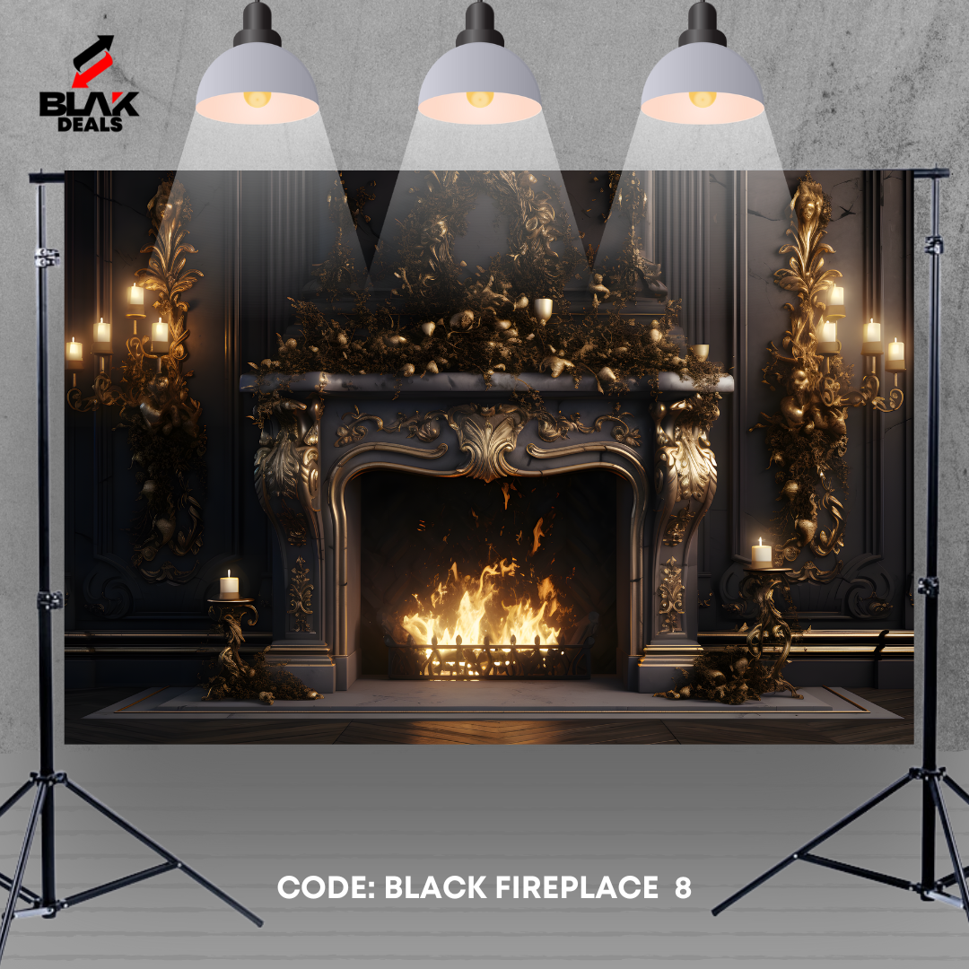 Black Fireplace Room Family Maternity Couple Photography Backdrop Photoshoot | BLAK Deals