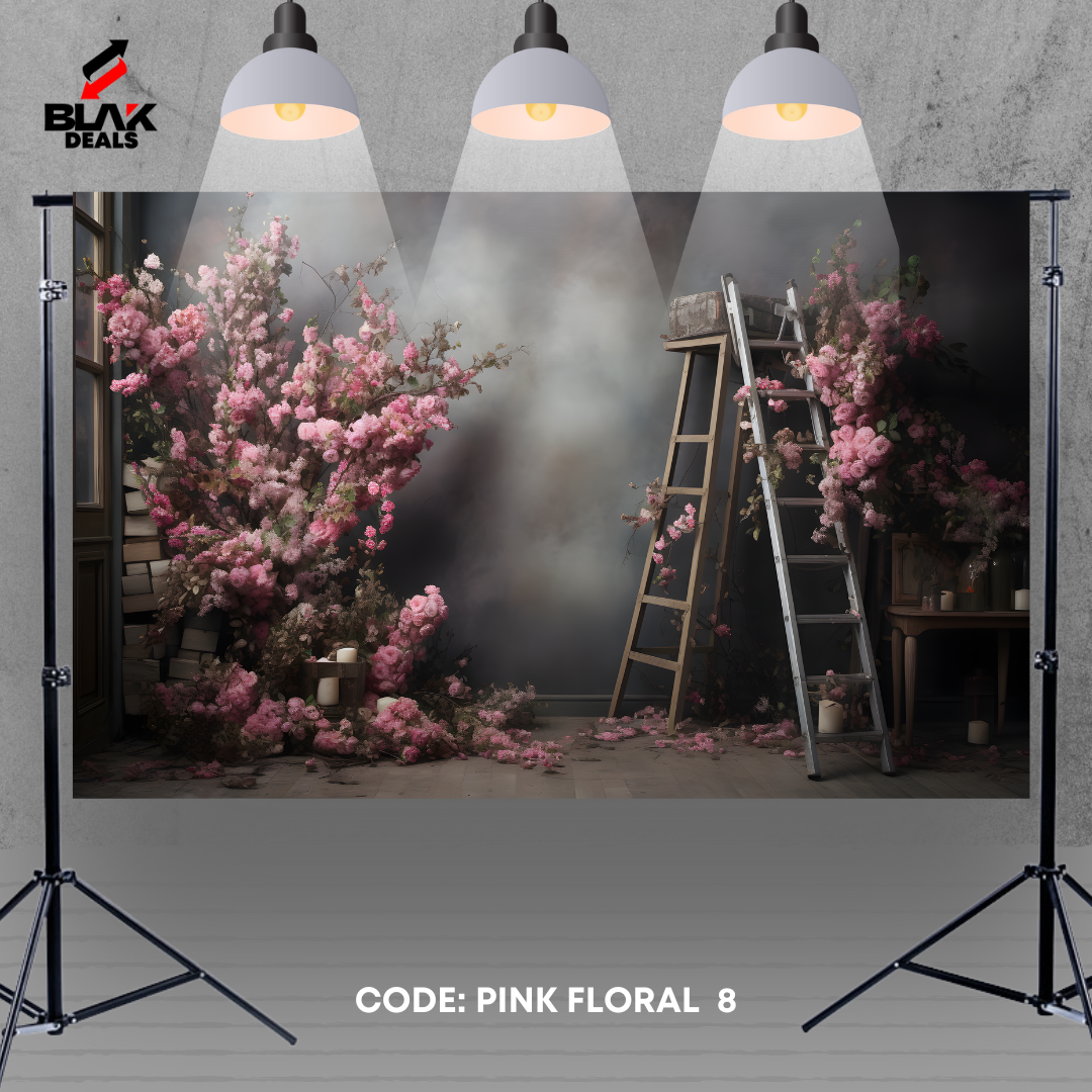 Pink Floral Gray Wall Family Maternity Couple Portrait Photography Backdrop Photoshoot | BLAK Deals