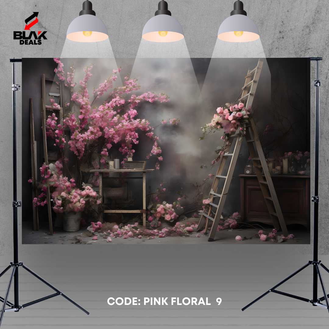 Pink Floral Gray Wall Family Maternity Couple Portrait Photography Backdrop Photoshoot | BLAK Deals