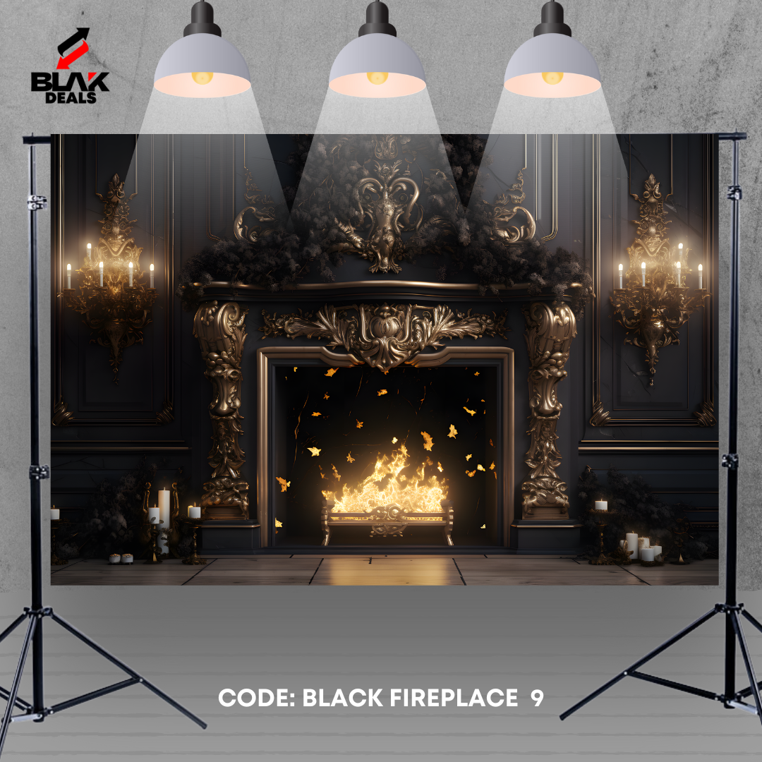Black Fireplace Room Family Maternity Couple Photography Backdrop Photoshoot | BLAK Deals