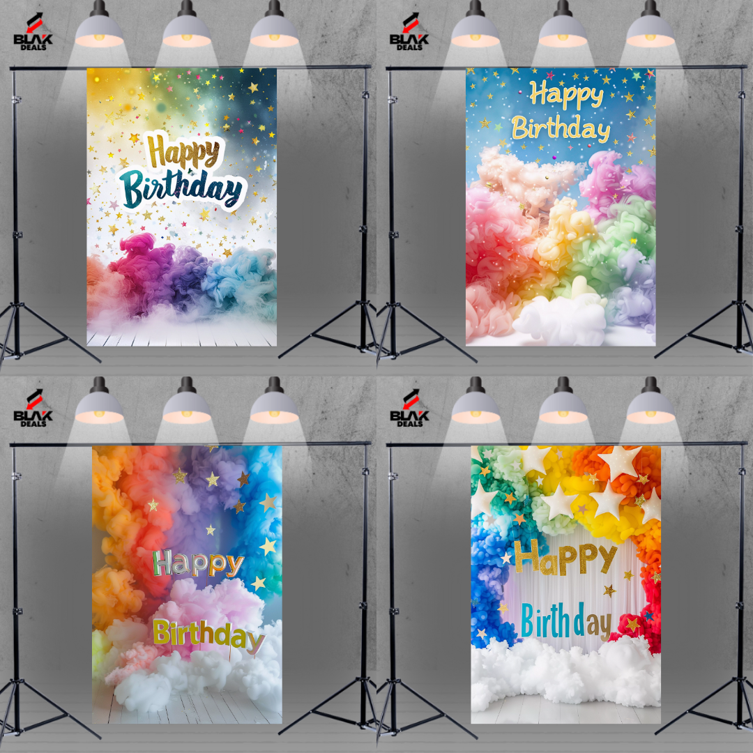 Clouds Rainbow Balloons Birthday Family Portrait Photography Backdrop Photoshoot | BLAK Deals