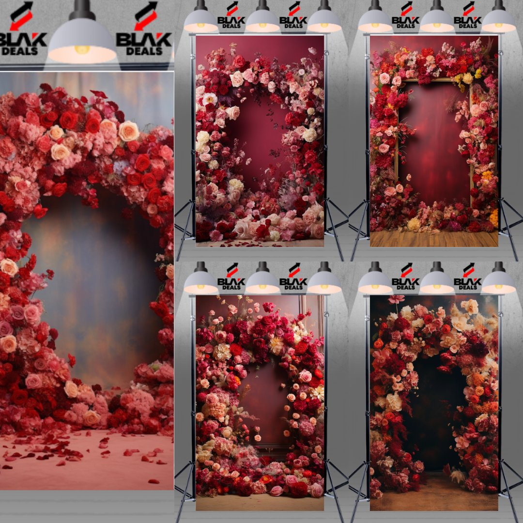 Red Floral Arc Family Maternity Couple Portrait Photography Backdrop Photoshoot | BLAK Deals