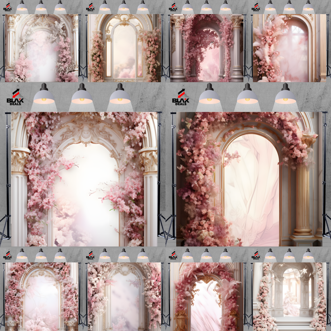 Arc Floral Marble Family Maternity Couple Wedding Pink Photography Backdrop Photoshoot | BLAK Deals