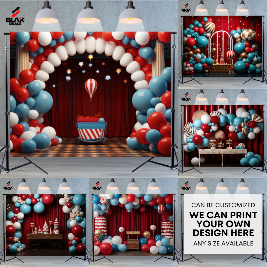 Red Blue Balloon Birthday Kids Newborn Toddler Photography Backdrop Photoshoot | BLAK Deals